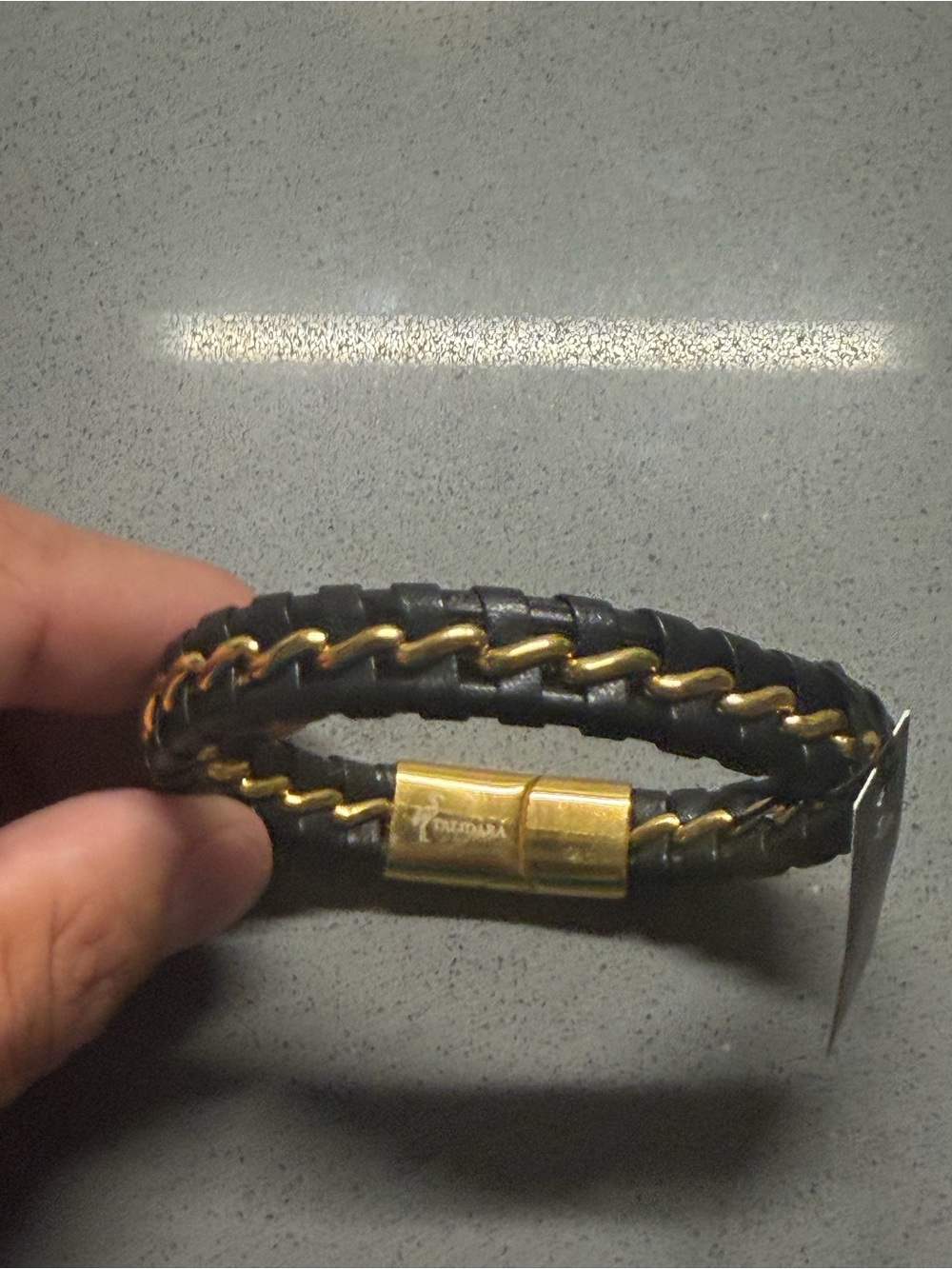 Talidara Braided Black Leather Bracelet with Gold Chain Accent 2 3/8 diameter